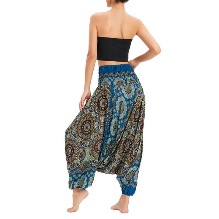 Pantalon sarouel ample à smocks avec motif de fleurs mandala et deux styles de Buddha Stones - image 29