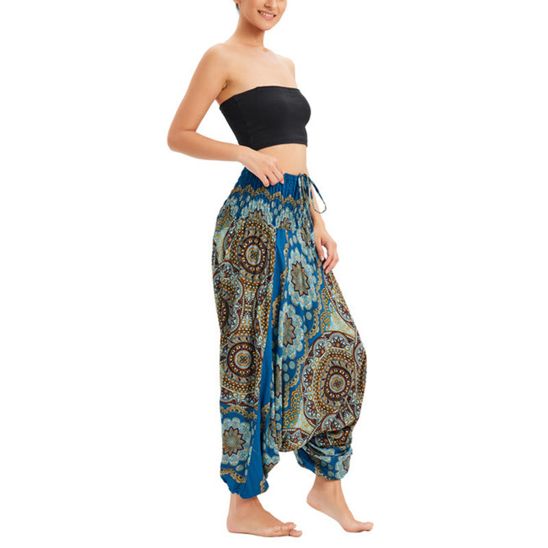 Pantalon sarouel ample à smocks avec motif de fleurs mandala et deux styles de Buddha Stones - image 28