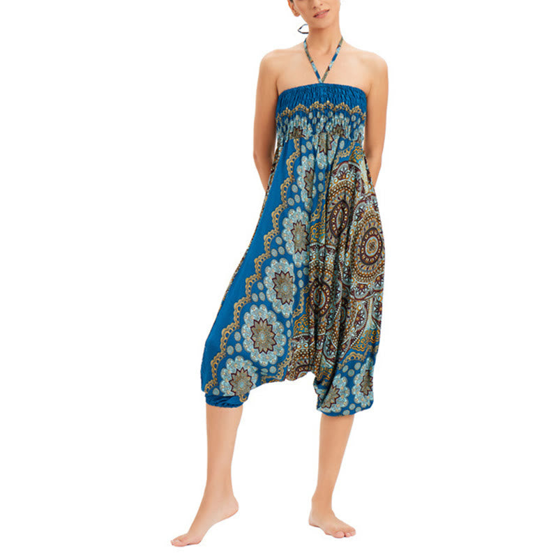 Pantalon sarouel ample à smocks avec motif de fleurs mandala et deux styles de Buddha Stones - image 31