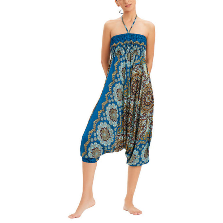 Pantalon sarouel ample à smocks avec motif de fleurs mandala et deux styles de Buddha Stones - image 31