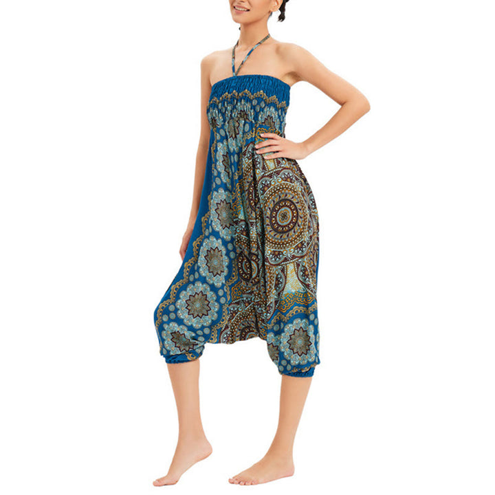 Pantalon sarouel ample à smocks avec motif de fleurs mandala et deux styles de Buddha Stones - image 30