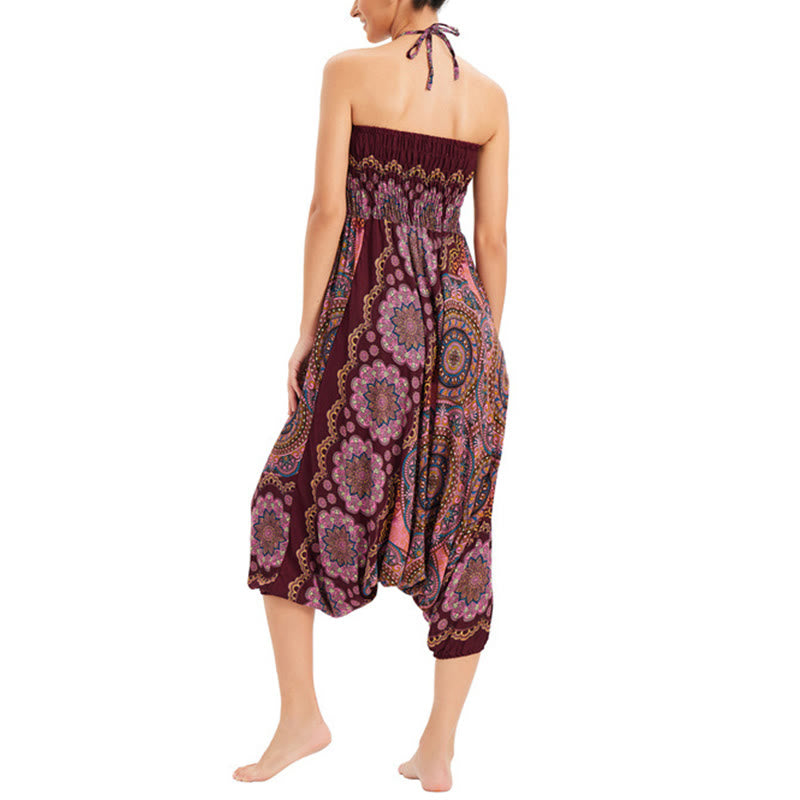 Pantalon sarouel ample à smocks avec motif de fleurs mandala et deux styles de Buddha Stones - image 18