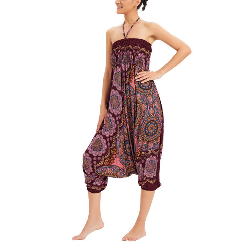 Pantalon sarouel ample à smocks avec motif de fleurs mandala et deux styles de Buddha Stones - image 16