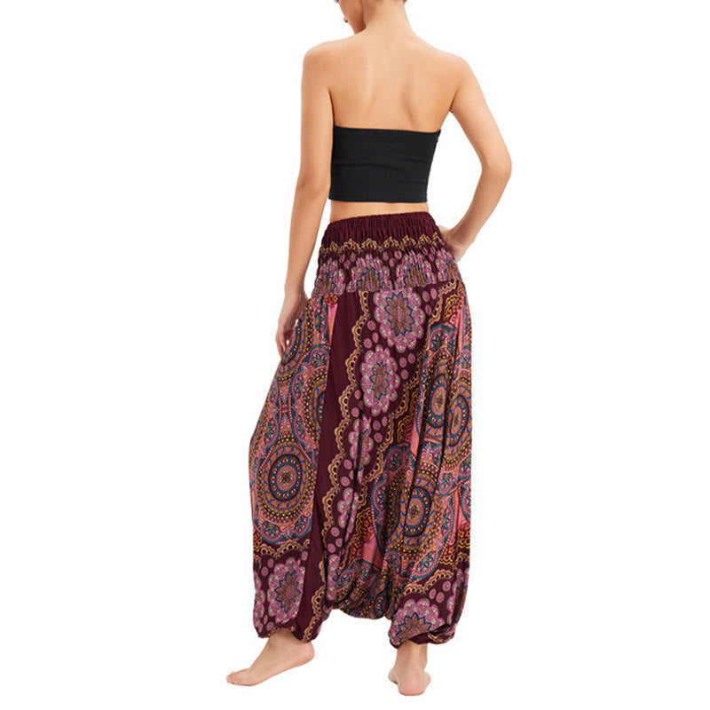 Pantalon sarouel ample à smocks avec motif de fleurs mandala et deux styles de Buddha Stones - image 15