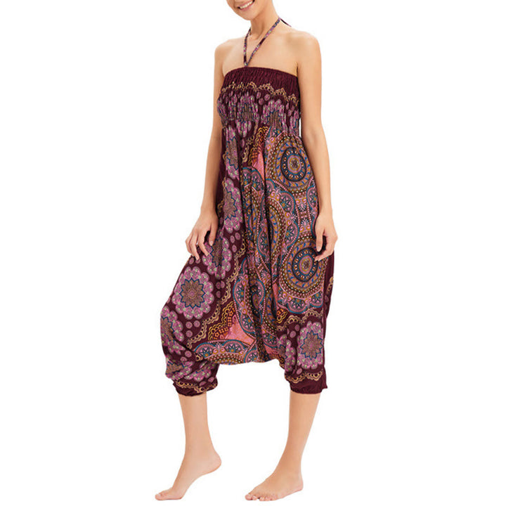 Pantalon sarouel ample à smocks avec motif de fleurs mandala et deux styles de Buddha Stones - image 17