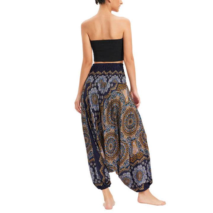 Pantalon sarouel ample à smocks avec motif de fleurs mandala et deux styles de Buddha Stones - image 23