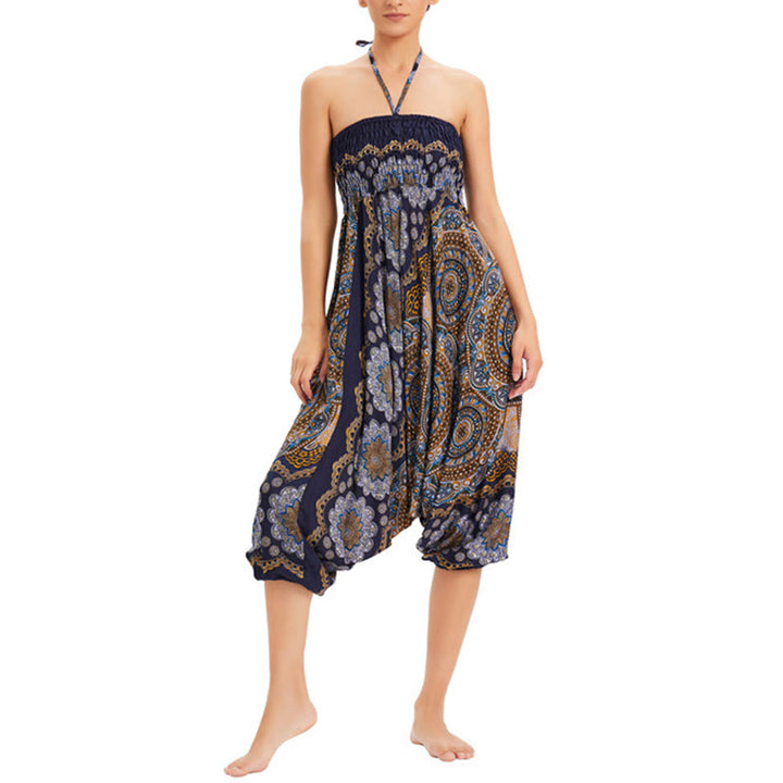 Pantalon sarouel ample à smocks avec motif de fleurs mandala et deux styles de Buddha Stones - image 24