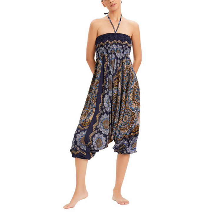 Pantalon sarouel ample à smocks avec motif de fleurs mandala et deux styles de Buddha Stones - image 25
