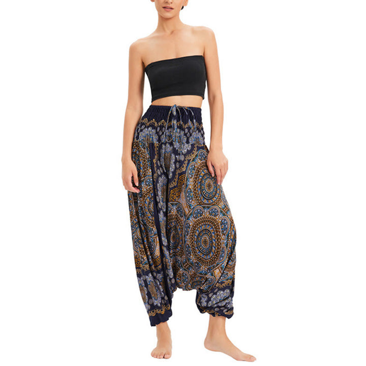 Pantalon sarouel ample à smocks avec motif de fleurs mandala et deux styles de Buddha Stones - image 20