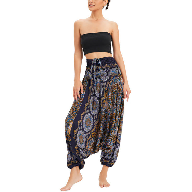 Pantalon sarouel ample à smocks avec motif de fleurs mandala et deux styles de Buddha Stones - image 21