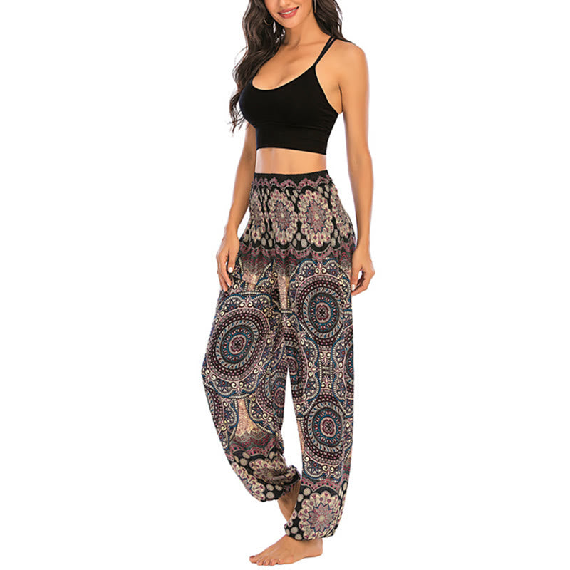 Pantalon de yoga ample à motif géométrique rond avec Buddha Stones Boho pour femme - image 7