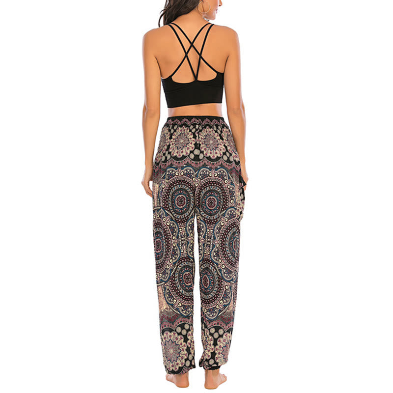 Pantalon de yoga ample à motif géométrique rond avec Buddha Stones Boho pour femme - image 3