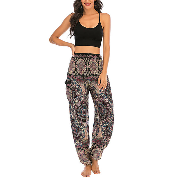 Pantalon de yoga ample à motif géométrique rond avec Buddha Stones Boho pour femme - image 4