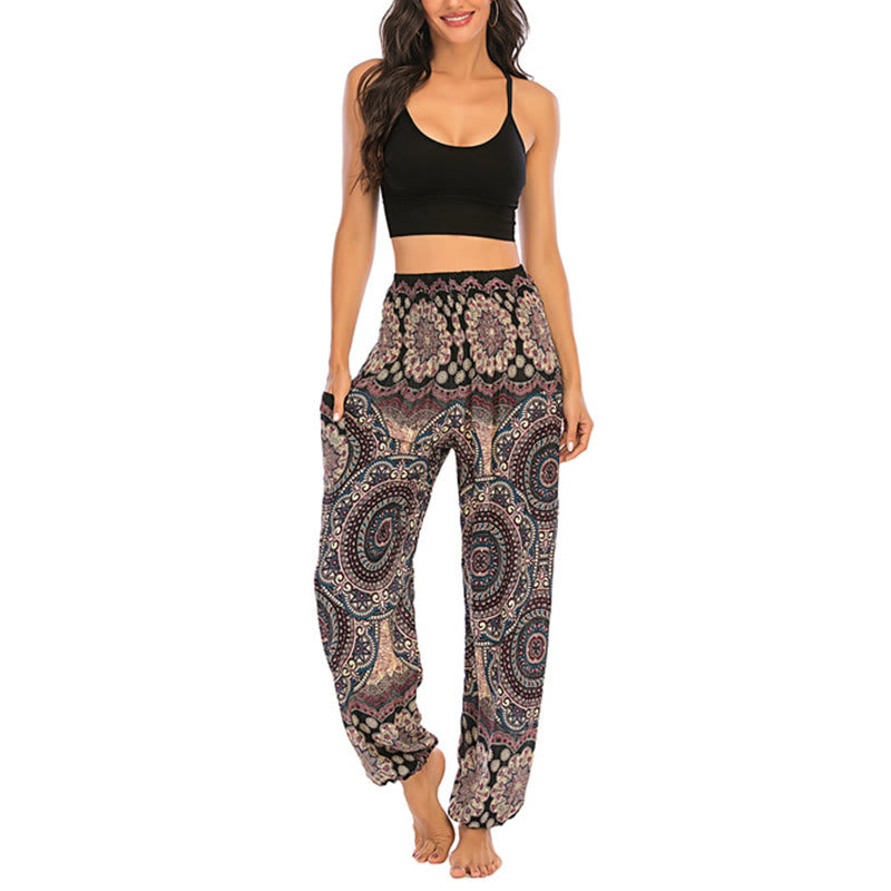 Pantalon de yoga ample à motif géométrique rond avec Buddha Stones Boho pour femme - image 6