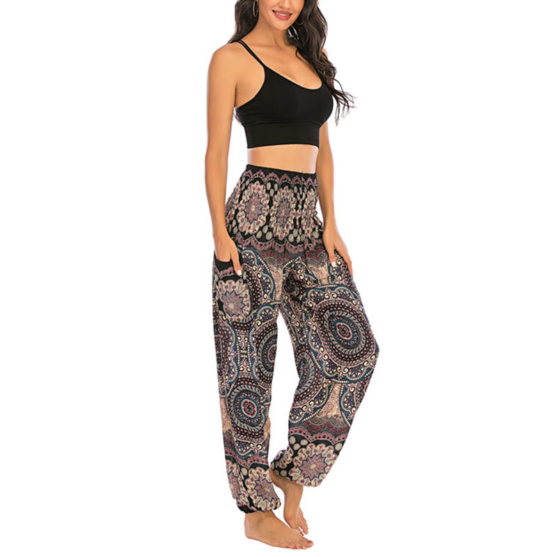 Pantalon de yoga ample à motif géométrique rond avec Buddha Stones Boho pour femme - image 2
