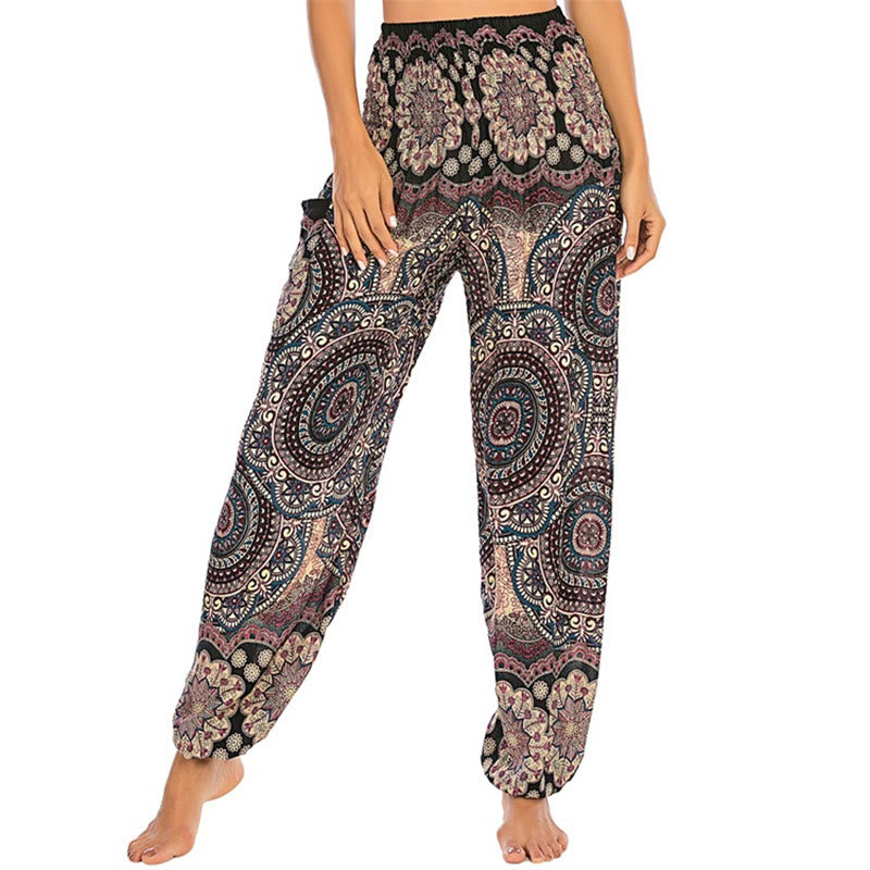 Pantalon de yoga ample à motif géométrique rond avec Buddha Stones Boho pour femme - image 8