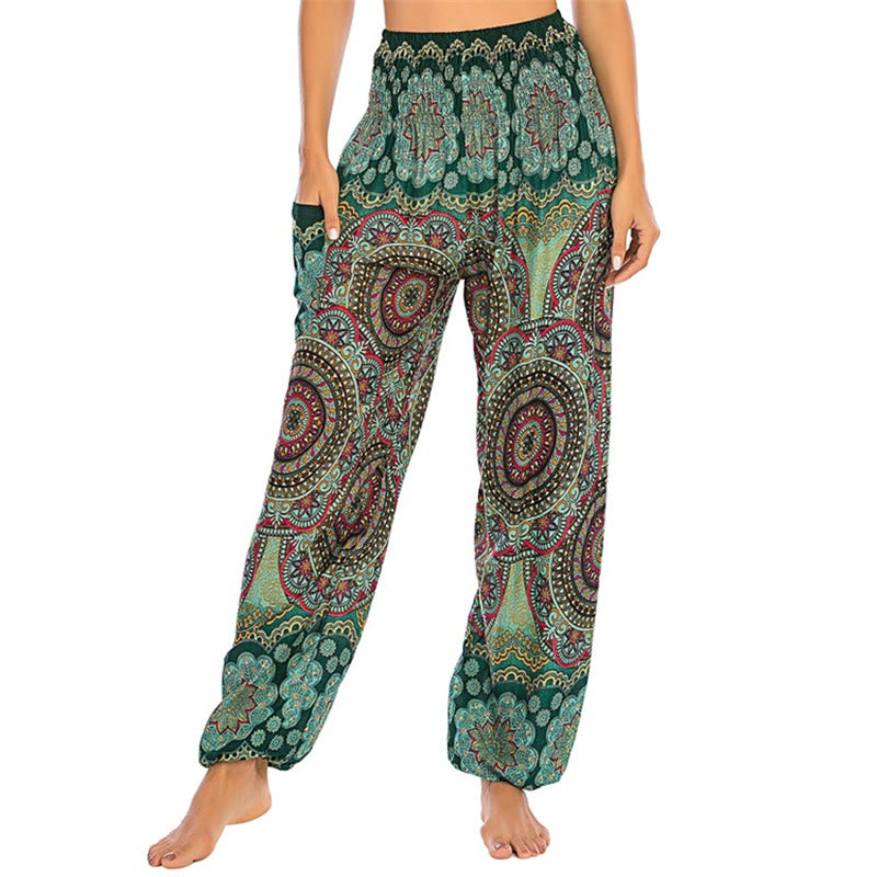 Pantalon de yoga ample à motif géométrique rond avec Buddha Stones Boho pour femme - Vert - US2-8/10, UK/AU6-12/14, EU34-40/42 (F) - image 9