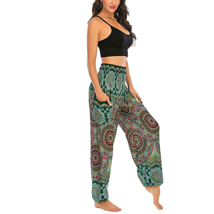 Pantalon de yoga ample à motif géométrique rond avec Buddha Stones Boho pour femme - image 13