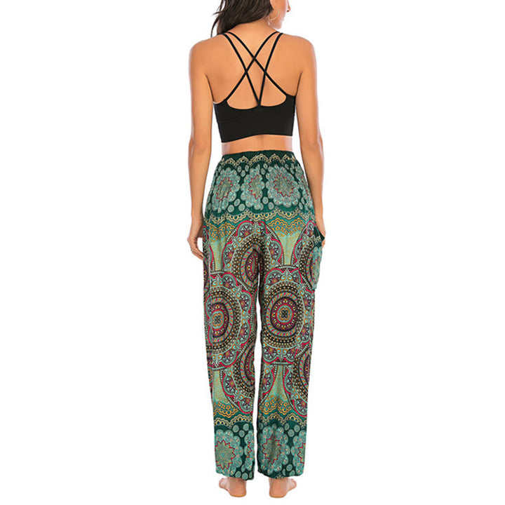 Pantalon de yoga ample à motif géométrique rond avec Buddha Stones Boho pour femme - image 12