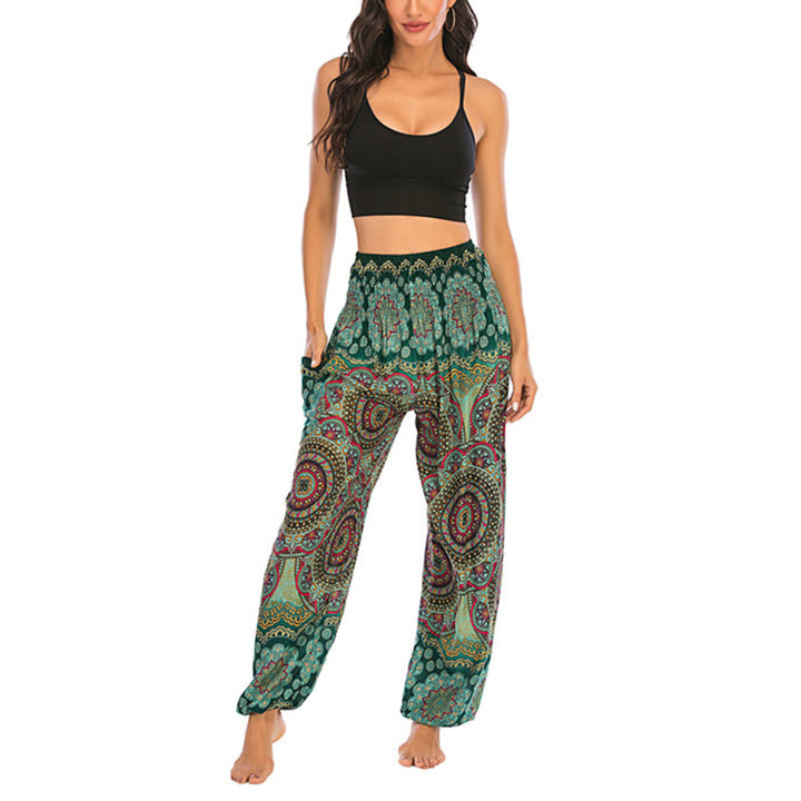 Pantalon de yoga ample à motif géométrique rond avec Buddha Stones Boho pour femme - image 10