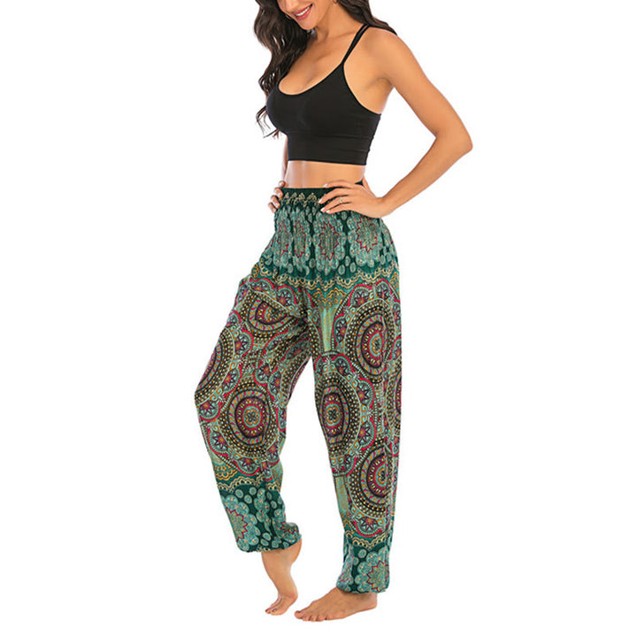 Pantalon de yoga ample à motif géométrique rond avec Buddha Stones Boho pour femme - image 14