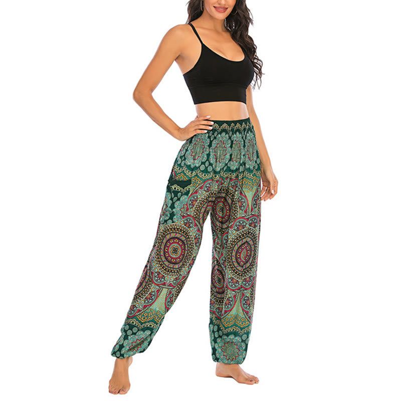 Pantalon de yoga ample à motif géométrique rond avec Buddha Stones Boho pour femme - image 11