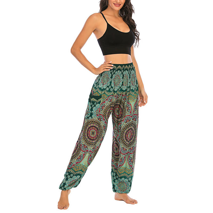 Pantalon de yoga ample à motif géométrique rond avec Buddha Stones Boho pour femme - image 11