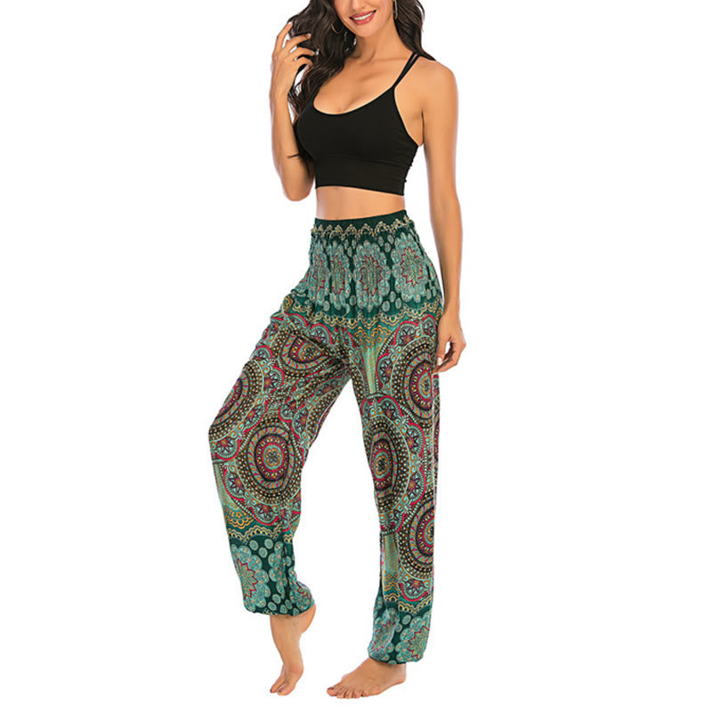 Pantalon de yoga ample à motif géométrique rond avec Buddha Stones Boho pour femme - image 15