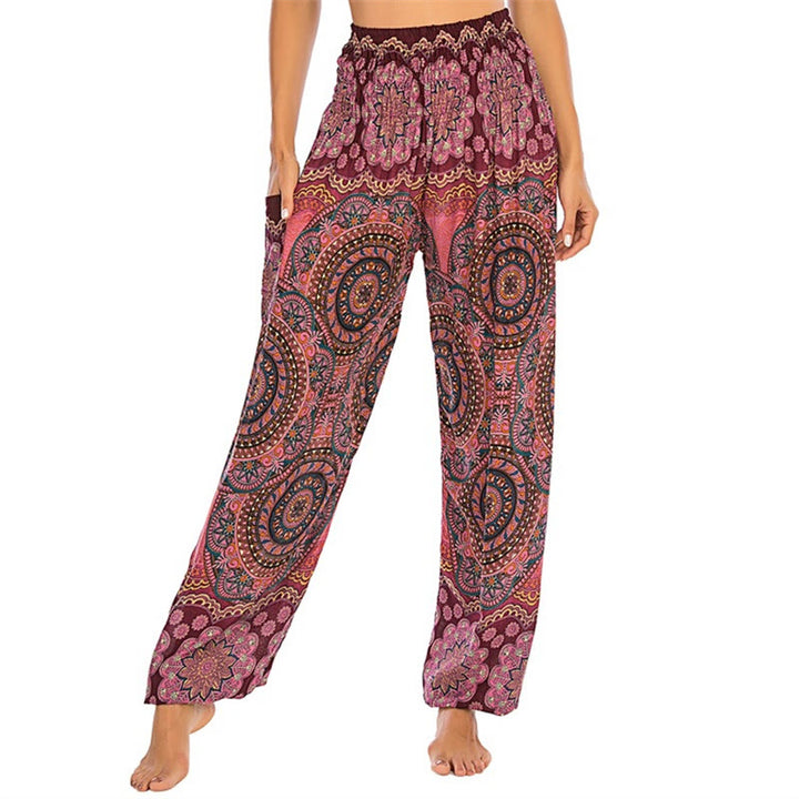 Pantalon de yoga ample à motif géométrique rond avec Buddha Stones Boho pour femme - Rouge-US2-8/10，UK/AU6-12/14，EU34-40/42 (F) - image 16
