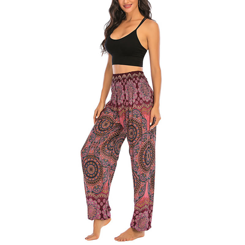 Pantalon de yoga ample à motif géométrique rond avec Buddha Stones Boho pour femme - image 21