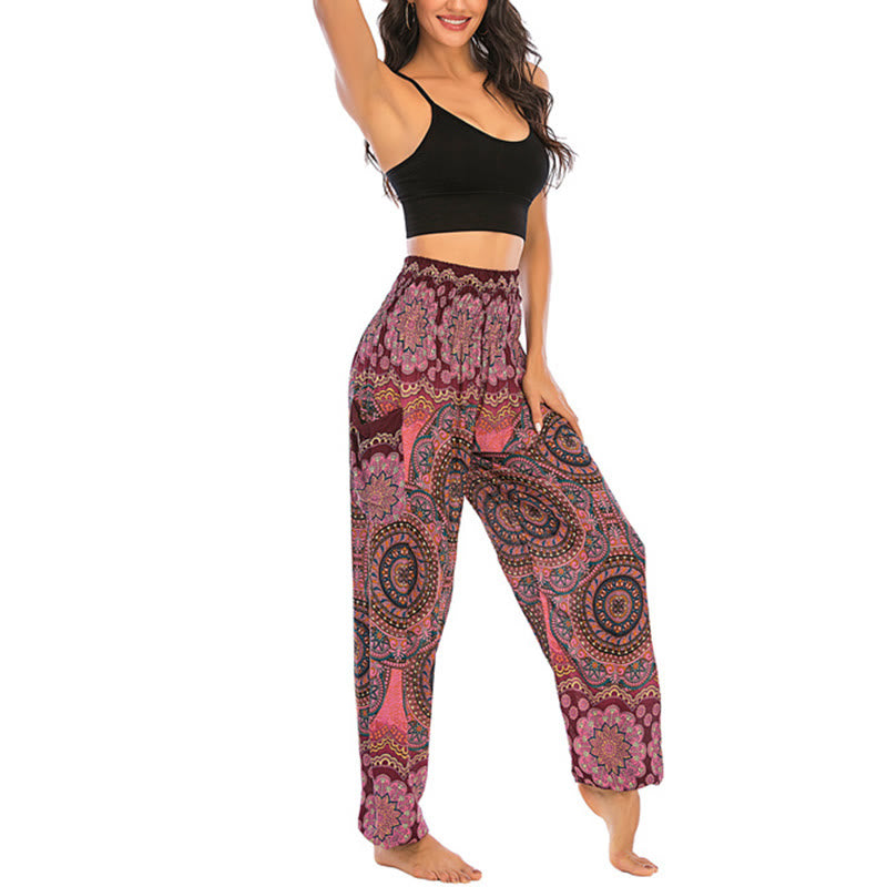 Pantalon de yoga ample à motif géométrique rond avec Buddha Stones Boho pour femme - image 19