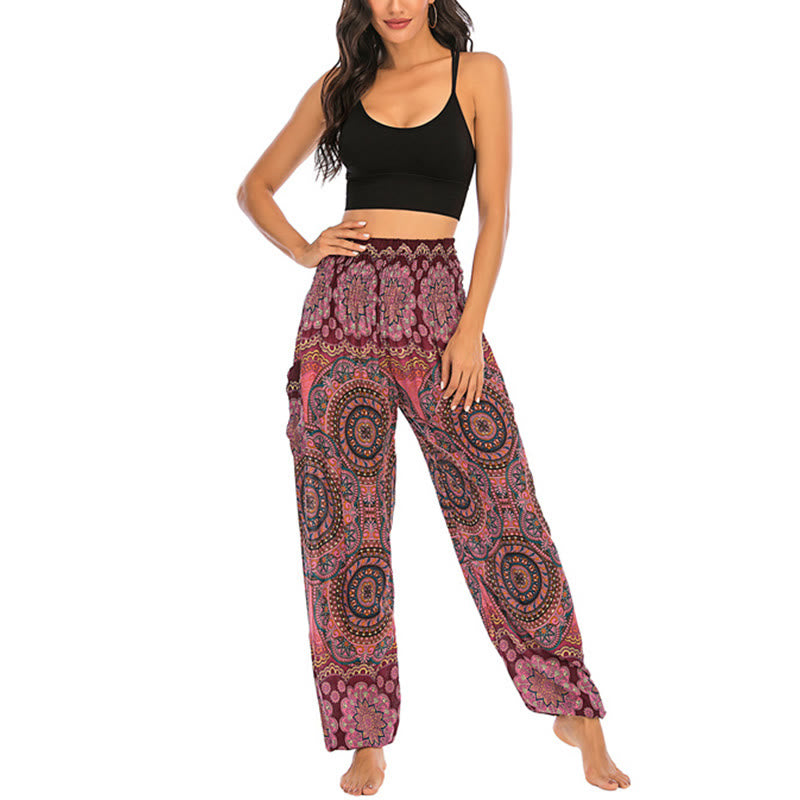 Pantalon de yoga ample à motif géométrique rond avec Buddha Stones Boho pour femme - image 18