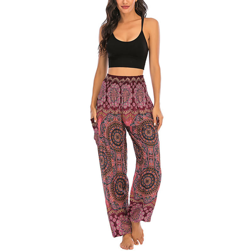 Pantalon de yoga ample à motif géométrique rond avec Buddha Stones Boho pour femme - image 17