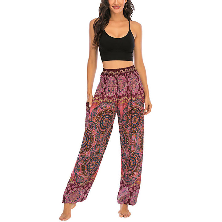 Pantalon de yoga ample à motif géométrique rond avec Buddha Stones Boho pour femme - image 22
