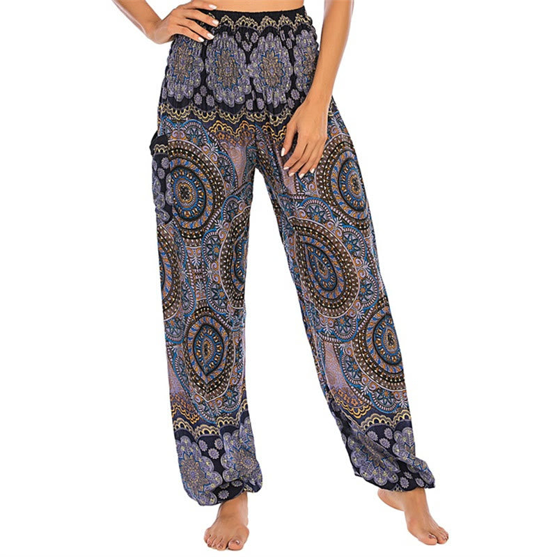 Pantalon de yoga ample à motif géométrique rond avec Buddha Stones Boho pour femme - Bleu foncé - US 2-8/10, UK/AU 6-12/14, EU 34-40/42 (F) - image 23