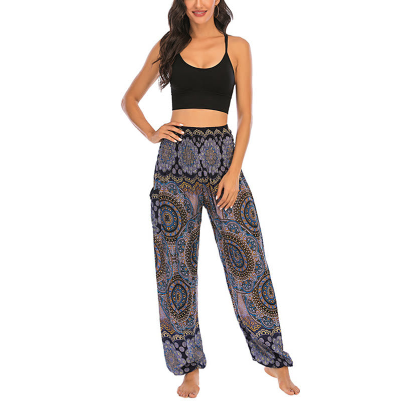 Pantalon de yoga ample à motif géométrique rond avec Buddha Stones Boho pour femme - image 29