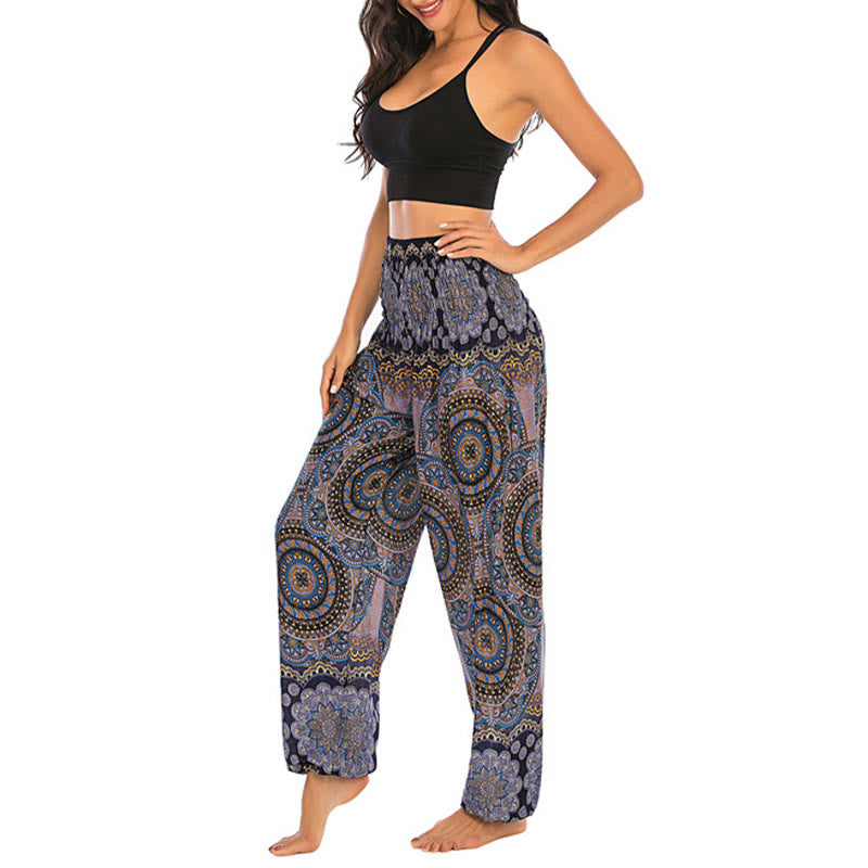 Pantalon de yoga ample à motif géométrique rond avec Buddha Stones Boho pour femme - image 25