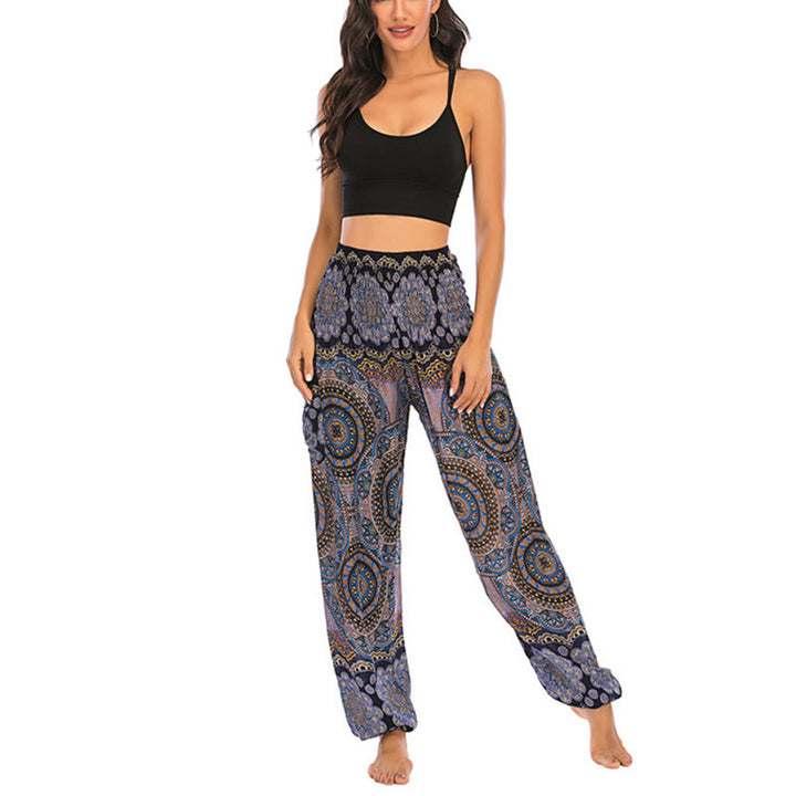 Pantalon de yoga ample à motif géométrique rond avec Buddha Stones Boho pour femme - image 26