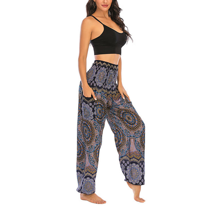 Pantalon de yoga ample à motif géométrique rond avec Buddha Stones Boho pour femme - image 28