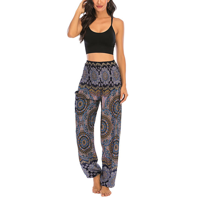 Pantalon de yoga ample à motif géométrique rond avec Buddha Stones Boho pour femme - image 30