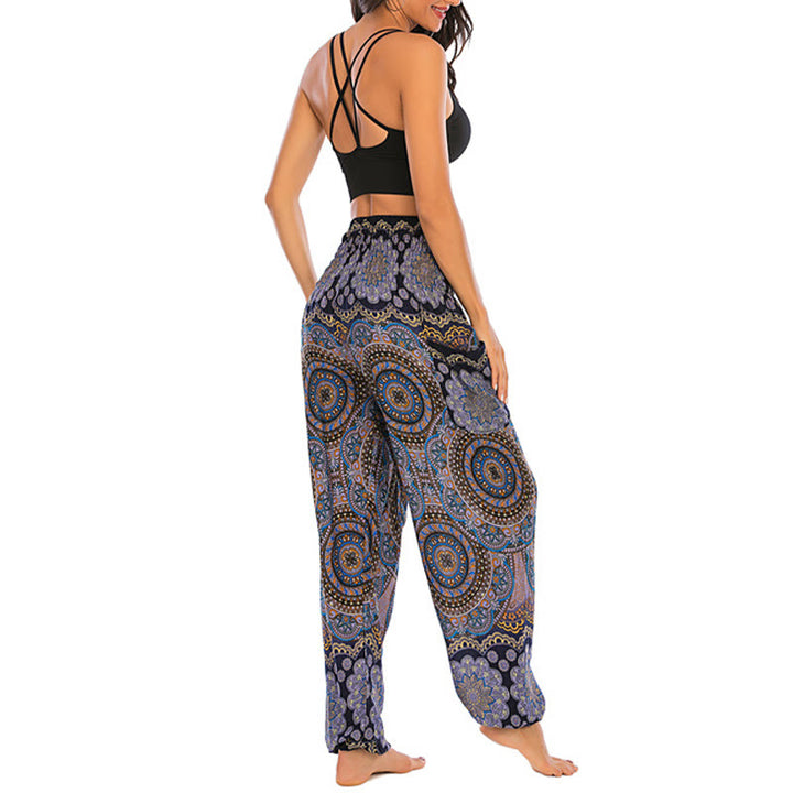 Pantalon de yoga ample à motif géométrique rond avec Buddha Stones Boho pour femme - image 27