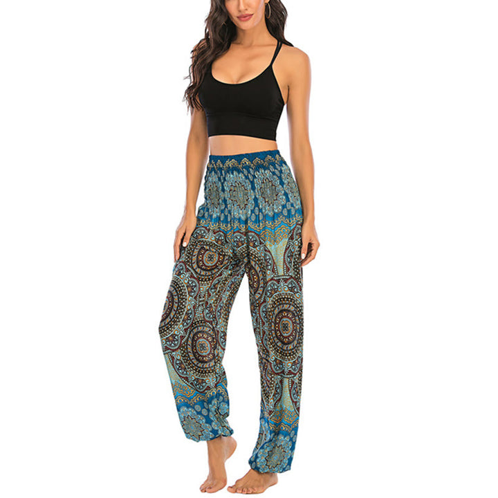 Pantalon de yoga ample à motif géométrique rond avec Buddha Stones Boho pour femme - image 33