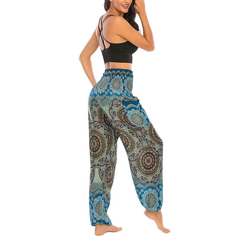 Pantalon de yoga ample à motif géométrique rond avec Buddha Stones Boho pour femme - image 34