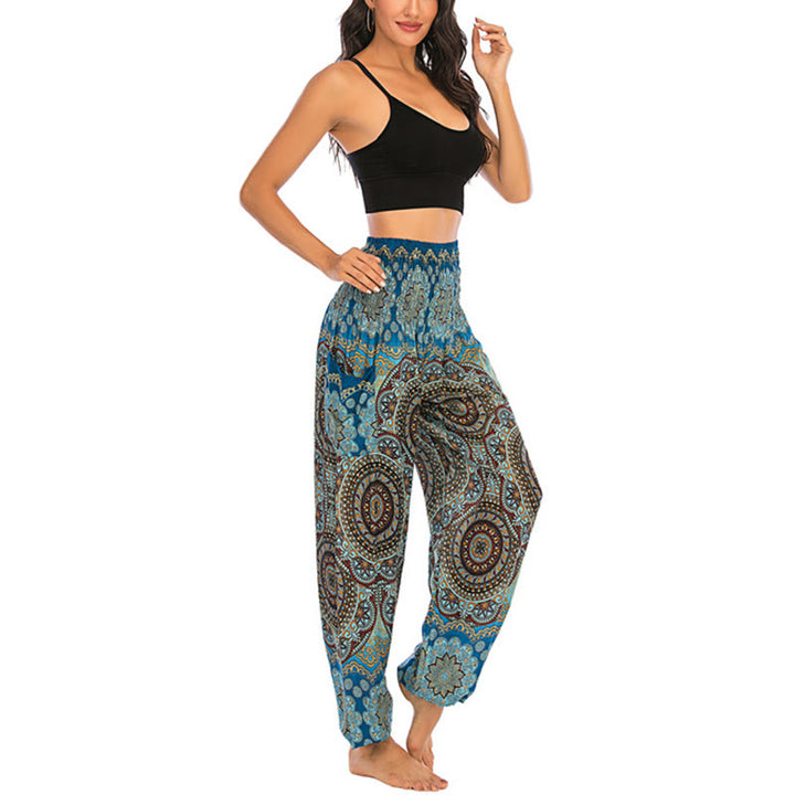 Pantalon de yoga ample à motif géométrique rond avec Buddha Stones Boho pour femme - image 35