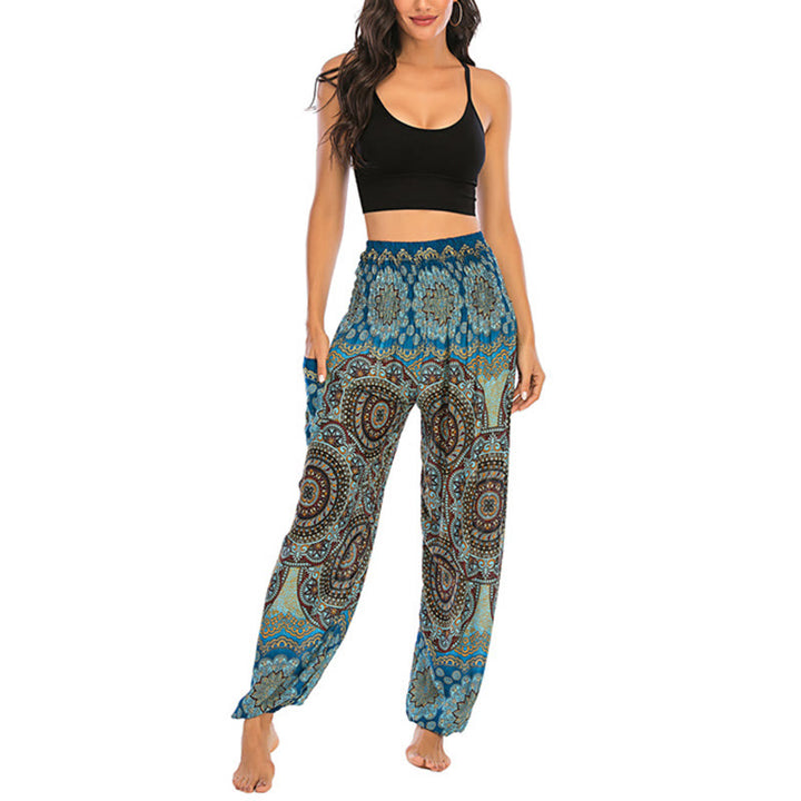 Pantalon de yoga ample à motif géométrique rond avec Buddha Stones Boho pour femme - image 32