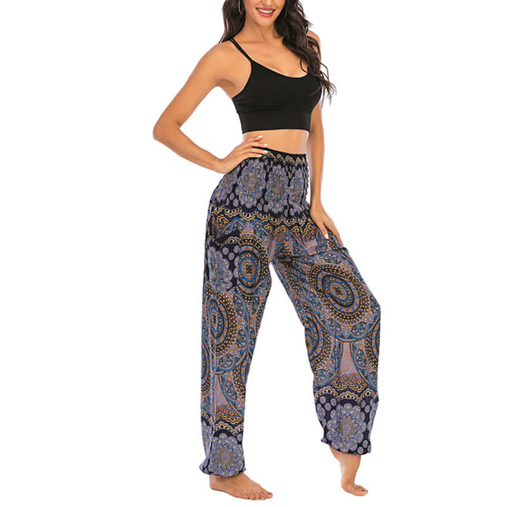Pantalon de yoga ample à motif géométrique rond avec Buddha Stones Boho pour femme - image 24