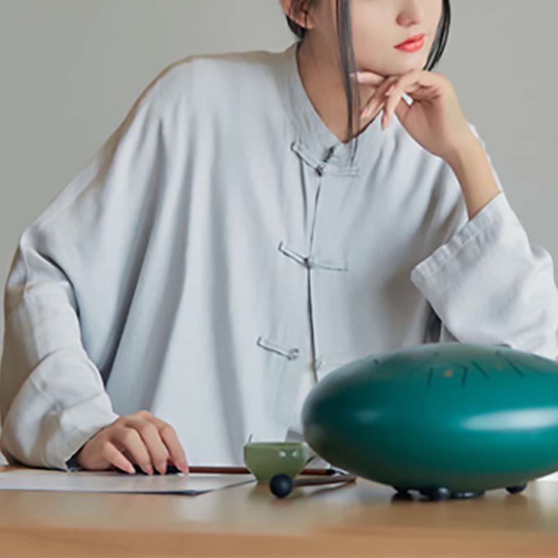 Chemise à boutons de grenouille unie avec Buddha Stones Haut de méditation Zen Tai Chi Vêtements Veste en coton et lin - image 7