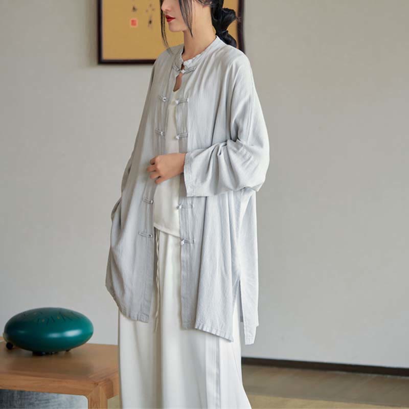 Chemise à boutons de grenouille unie avec Buddha Stones Haut de méditation Zen Tai Chi Vêtements Veste en coton et lin - image 5