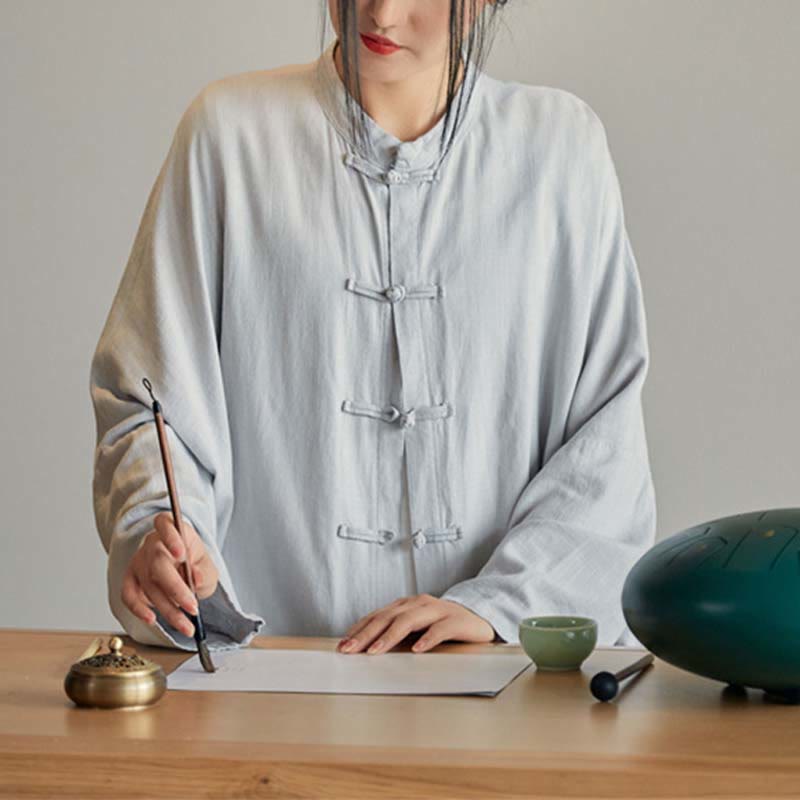 Chemise à boutons de grenouille unie avec Buddha Stones Haut de méditation Zen Tai Chi Vêtements Veste en coton et lin - image 6