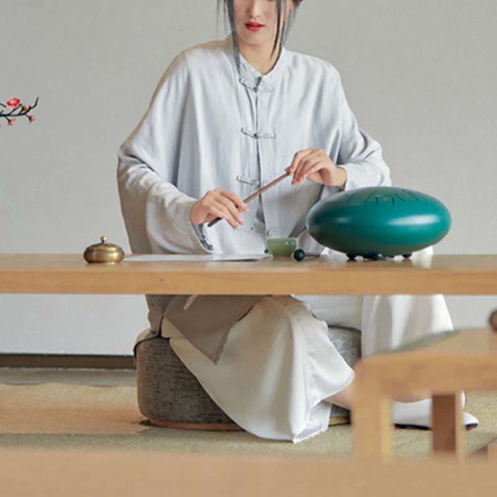 Chemise à boutons de grenouille unie avec Buddha Stones Haut de méditation Zen Tai Chi Vêtements Veste en coton et lin - image 9